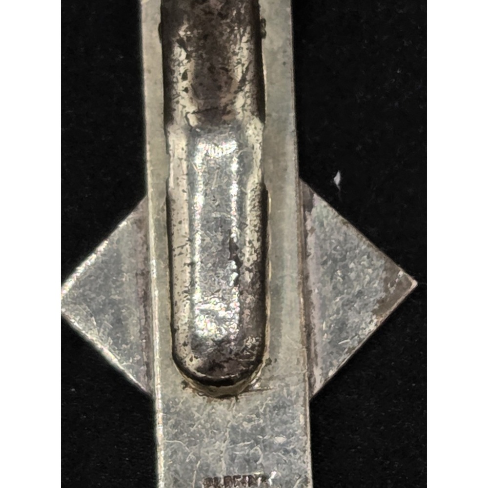 Plafina Stamped Sterling Silver Tie Clasp Scroll Pattern With Aztec Symbol - Picture 6 of 9
